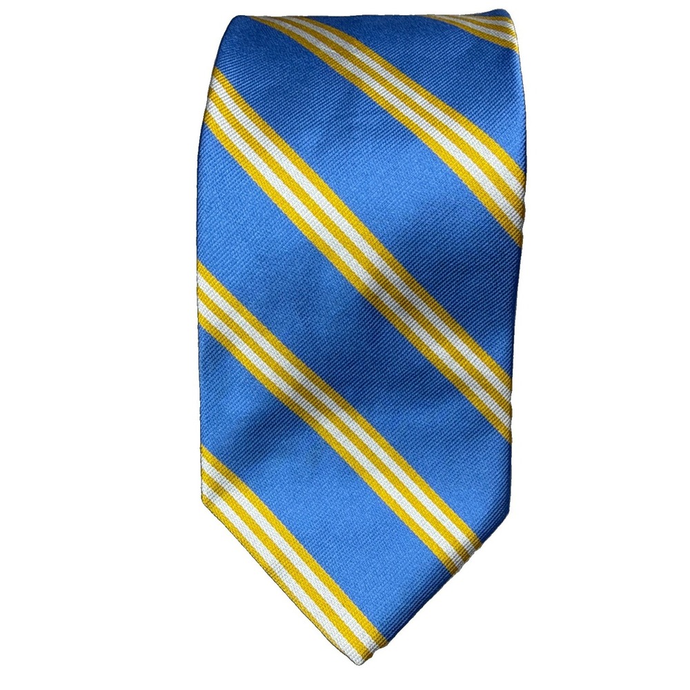 Brooks Brothers Makers Tie Men's Silk Blue Yellow Diagonal Stripe Necktie USA
